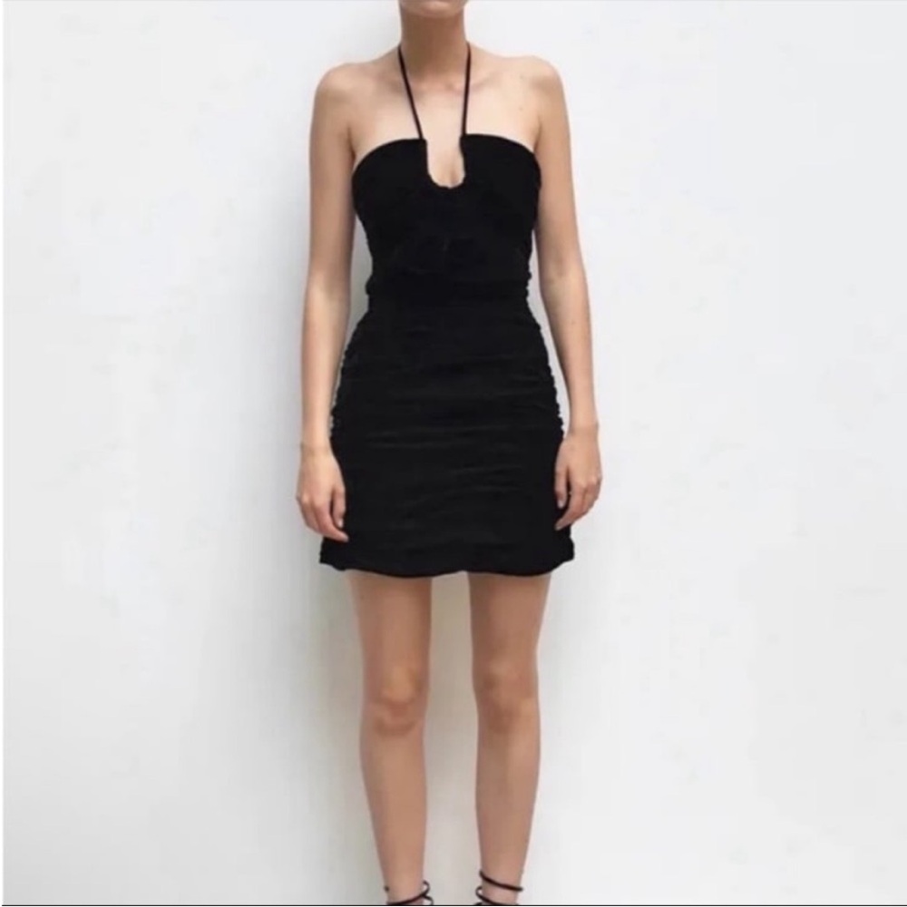 Zara Black Ruched Halter Cocktail Dress